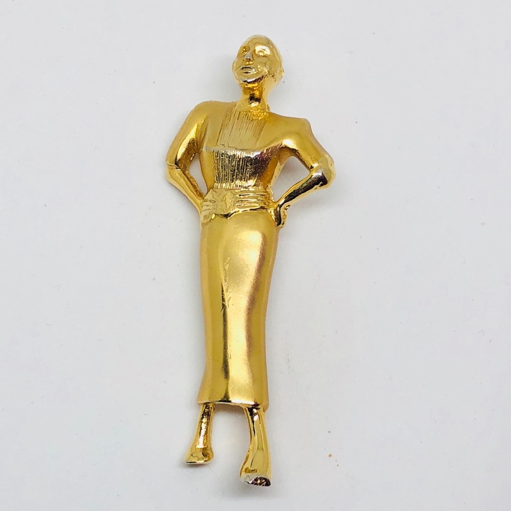 Vintage Signed Elle Lady Standing Brooch